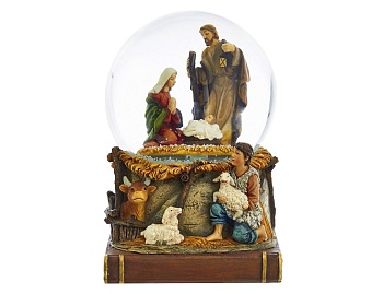 Музыкальный снежный шар "Святое семейство и пастушок", 10 см, Kurts Adler