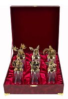 Golden Glassware" - Набор стопок-перевертышей из шести штук в шкатулке, объем: 02 л, материалы: стекло, латунь, цвет: жёлтый