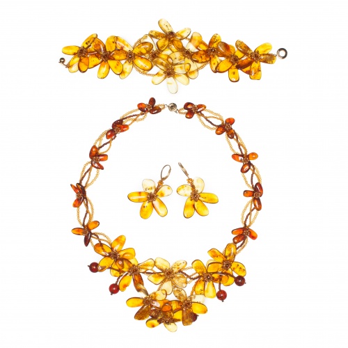 Изящный браслет с цветами из балтийского янтаря и бисера, 20944-2 фото 3