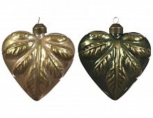 Набор ёлочных украшений "Благородная листва" (сердце), стекло, 10х10 см (упаковка 2 шт.), разные модели, Kaemingk