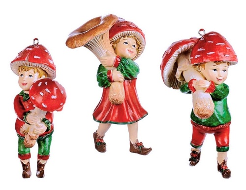 Елочная игрушка ЭЛЬФ- МУХОМОРЧИК с грибом в руках, полистоун, 10 см, подвеска, Goodwill фото 2