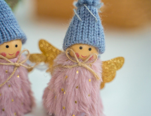 Ёлочная игрушка АНГЕЛОЧЕК ШУККИ, текстиль, в шубке, 10 см, 2 шт., Due Esse Christmas фото 2