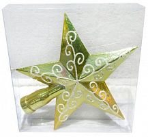Елочная верхушка "Звезда" золотая с узором, пластик, 15 см, Новогодняя сказка