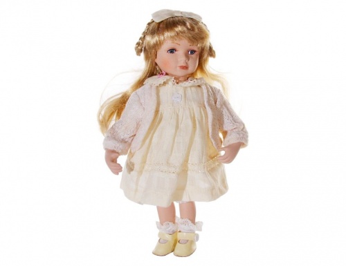 Ёлочная игрушка "Винтажная куколка ангелика", в кремовом платье, фарфор, текстиль, 32 см, SHISHI фото 4