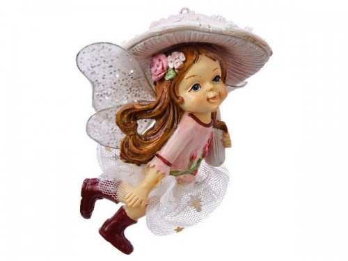 Ёлочная игрушка "Девчушка-эльф в грибной шляпке", полистоун, 12 см, Kaemingk фото 3