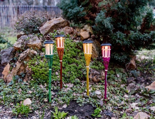 Садовые светильники Solar БАМБУКОВЫЕ ФАКЕЛЫ, тёплые белые LED-огни, эффект живого пламени, 54 см, набор - 4 шт., Kaemingk (Lumineo) фото 2