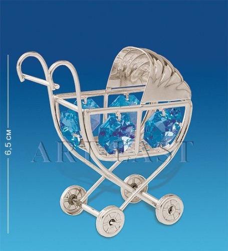 AR-1162/ 2 Фигурка «Детская коляска» сереб. с цветными кристаллами (Юнион)