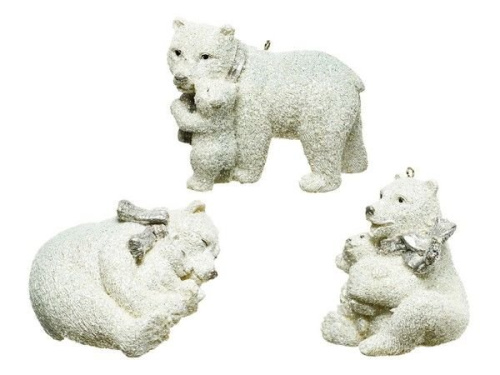 Ёлочная игрушка МЕДВЕДИЦА С МАЛЫШОМ (на прогулке), полистоун, бело-серебристый, 7.5 см, Kaemingk (Decoris) фото 2