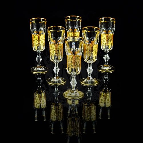 GLORIA Бокал для шампанского, набор 6 шт, хрусталь/декор золото 24К фото 2