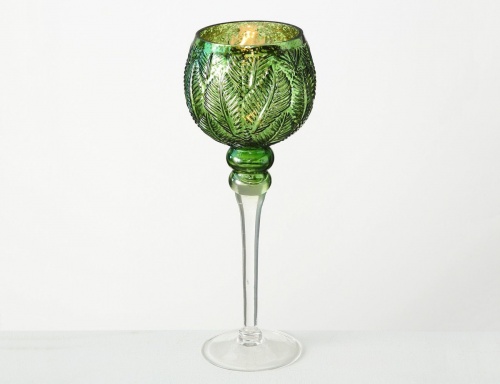 Подсвечники бокалы NOBLE LEAVES, стекло, зелёные, 30-40 см (3 шт.), Boltze фото 5