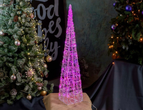 Светящаяся фигура ЁЛКА 'ОЖИВШАЯ РАДУГА', акриловые нити, 50 RGB LED-огней, меняющих цвета, 90 см, уличная, Kaemingk фото 9