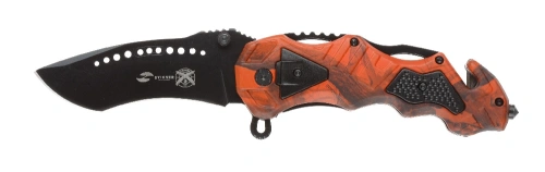 Нож складной Stinger, клинок 100 мм, рукоять: алюминий, оранжевый камуфляж