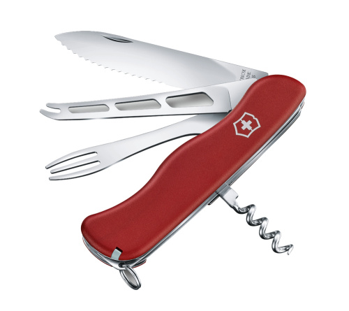 Нож Victorinox Cheese Master, 111 мм, 8 функций, с фиксатором лезвия, красный