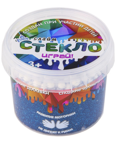 Слайм "Стекло" с ярко-синими блестками, 100 гр