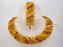 Комплект из натурального янтаря и бисера: ожерелье и браслет, 10148n,10149b