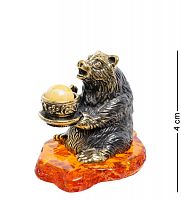 AM-1859 Фигурка "Медведь с чаем" (латунь, янтарь)