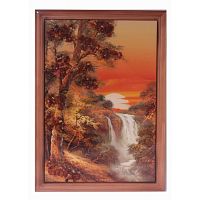 Картина "Закат у водопада" из янтаря, KR-22