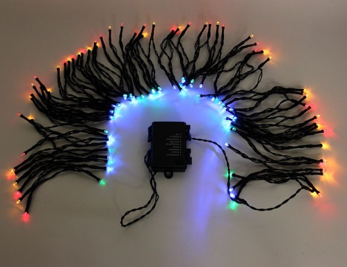 Электрогирлянда нить "Цветные огоньки" уличная, 120 разноцветных LED-огней, 12 м, провод черный, контроллер, батарейки (АА), SNOWHOUSE фото 4