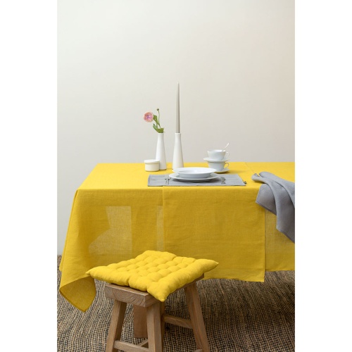 Подушка на стул из стираного льна горчичного цвета из коллекции essential, 40х40x4 см фото 5