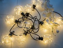 Гирлянда из лампочек BULBS BALLS, 10 тёплых белых LED-огней, 2.7+3 м, чёрный провод, уличная, Kaemingk (Lumineo)