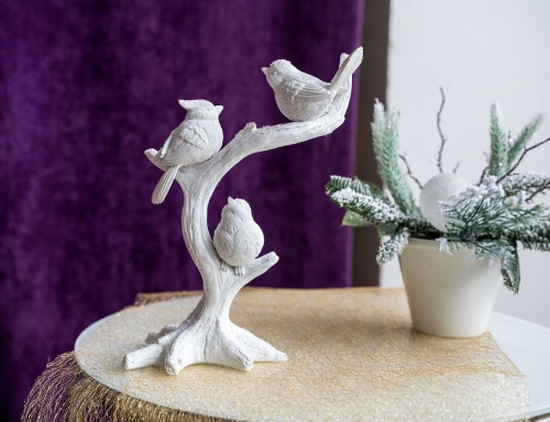 Новогодняя фигурка "Птички на ветке", полистоун, белая, 28 см, Goodwill фото 6