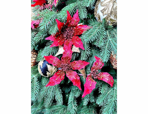 Искусственная ветка ПУАНСЕТТИИ - АЛЫЕ БЛИКИ, полиэстер, красная, 72 см, Christmas Deluxe фото 2