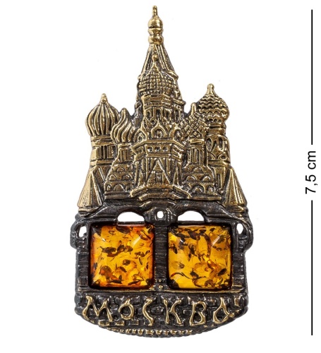 AM-1106 Магнит «Храм Василия Блаженного» (латунь, янтарь)