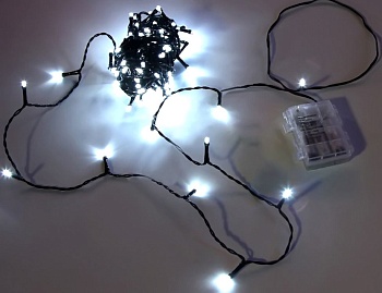 Электрогирлянда нить "Живые огоньки" уличная, 120 тёплых белых LED-огней, 12 м, провод черный, контроллер, батарейки, SNOWHOUSE