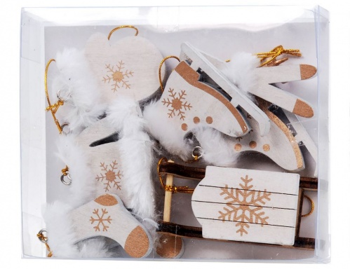 Набор ёлочных игрушек "Весёлая зима", дерево, 6 см (упаковка 6 шт.), разные модели, Koopman International фото 2
