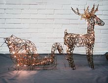 Новогодняя декоративная фигура "Олень с санями", 72 теплых белых LED-огней, 72 см, уличный, Kaemingk