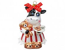 Ёлочная игрушка "Корова -  рождественская пижамная вечеринка", стекло, 7х6х12 см, Holiday Classics