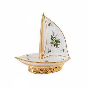 PRIMAVERA Блюдо лодка с парусом 34х14хН36 см, керамика, цвет белый, декор золото