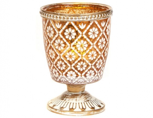 Подсвечник рюмка под чайную свечу "Флёрис", стеклянный, золотой, 11 см, Goodwill фото 2