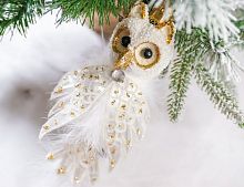 Ёлочная игрушка СОВУШКА - ЗОЛОТАЯ ГОЛОВУШКА, текстиль, пластик, 30 см, Winter Deco
