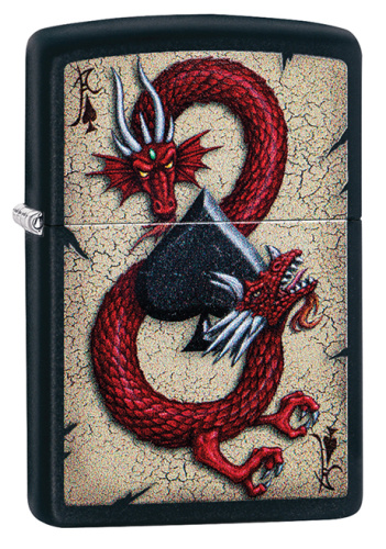 Зажигалка Zippo Dragon Ace Design с покрытием Black Matte, латунь/сталь, чёрная, матовая