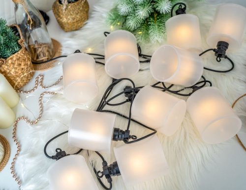 Светодиодная гирлянда Party Lights - ЛЮЧЕ ЭЛЕГАНТЕ, 10 тёплых белых LED-огней, 5 м, коннектор, чёрный провод, уличная, Winter Deco фото 2