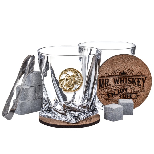 Набор из 2х бокалов для виски Квадро с накладкой "Рак", упаковка Mr Whiskey, 8 камней, щипцы, 2 костера фото 11