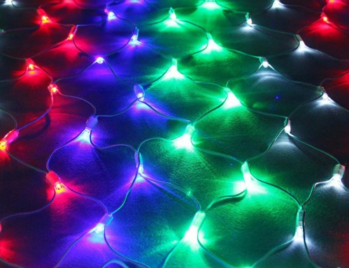 Электрогирлянда "Сетка", 320 разноцветных LED огней, 1,9х1,6м+1,5м, коннектор, белый каучуковый провод, уличная, SNOWHOUSE фото 2