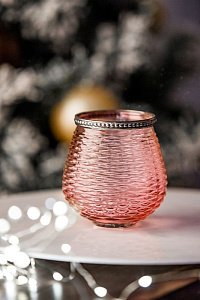 Подсвечник "Этьенн", стекло, розовый, 10х11 см, Hogewoning