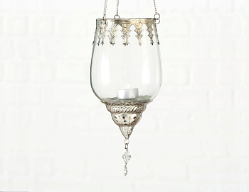 Подвесной подсвечник под чайную свечу ШАРМИЛА, стекло, алюминий, серебряный, модель: стакан, 28 см, Boltze
