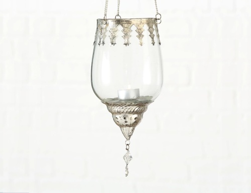 Подвесной подсвечник под чайную свечу "Шармила", стекло, алюминий, серебряный, 28 см, Boltze