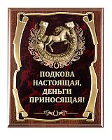 Плакетка "Подкова (Лошадь 2, 77 см) Подкова настоящая, деньги" (Размер: 2620 см, Дополнительно: подарочный футляр)