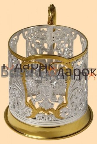 Подстаканник серебряный Герб литой (частично позолоченный) фото 2