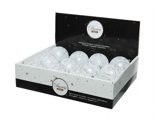 Набор пластиковых шаров "Серебро снежинок", прозрачно-белые, 80 мм, упаковка 12 шт., Kaemingk фото 2