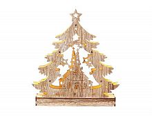 Новогодний светильник "Чудо-ёлка - церковь", дерево, желтые LED-огни, 24 x 4.5 x 21.5 см, батарейки, Sigro
