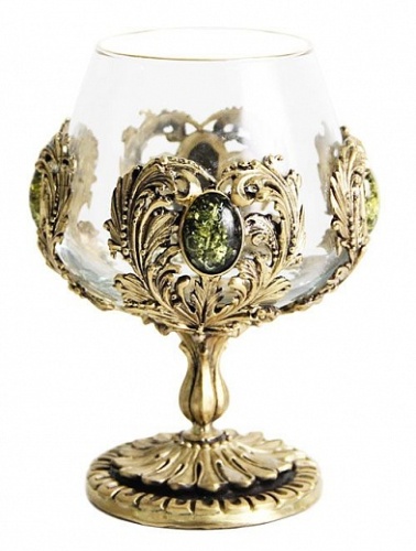 Набор из двух бокалов для коньяка с искусственным камнем (Янтарь зелёный) деревянная шкатулка фото 19