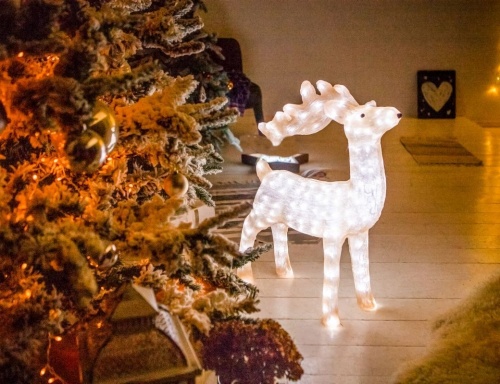 Светящаяся фигура "Звёздный олень", акрил, шампань, 200 холодных белых LED-огней, 56x21x73 см, уличный, Kaemingk фото 2