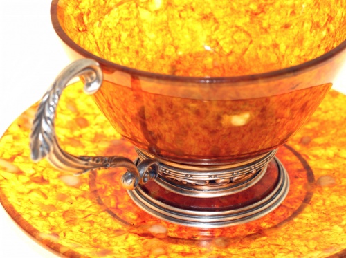Чашка чайная ажурная из янтаря с ложкой, 3602 фото 3