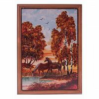 Картина "Пейзаж с лошадьми" из янтаря, KR-24