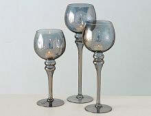 Подсвечники-бокалы под чайные свечи МАНОН, стекло, дымчатые, 30-40 см, набор - 3 шт., Boltze